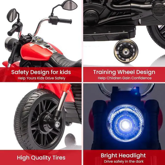 Alt view image 5 of 7 - 12V Electric Motorcycle for Kids, 3-Wheel Ride On Toy w/Detachable Training Wheels, Soft Start, Reverse, Headlight, Horn & Music, Battery Powered Kids Motorcycle for Toddler Boy Girl Ages 3-5, Red