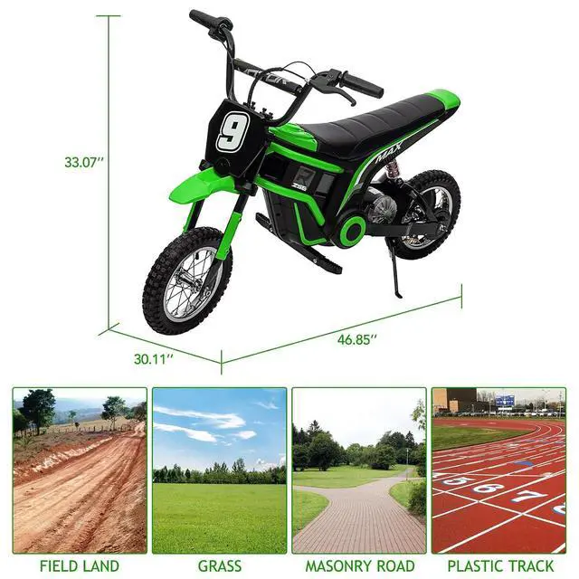 Alt view image 2 of 7 - Patikuin 24V 350W Kids Electric Dirt Bike 3-Speed Modes Up to 14.29MPH, Full Suspension, ASTM-Certified Off-Road Motorcycle for Boys & Girls
