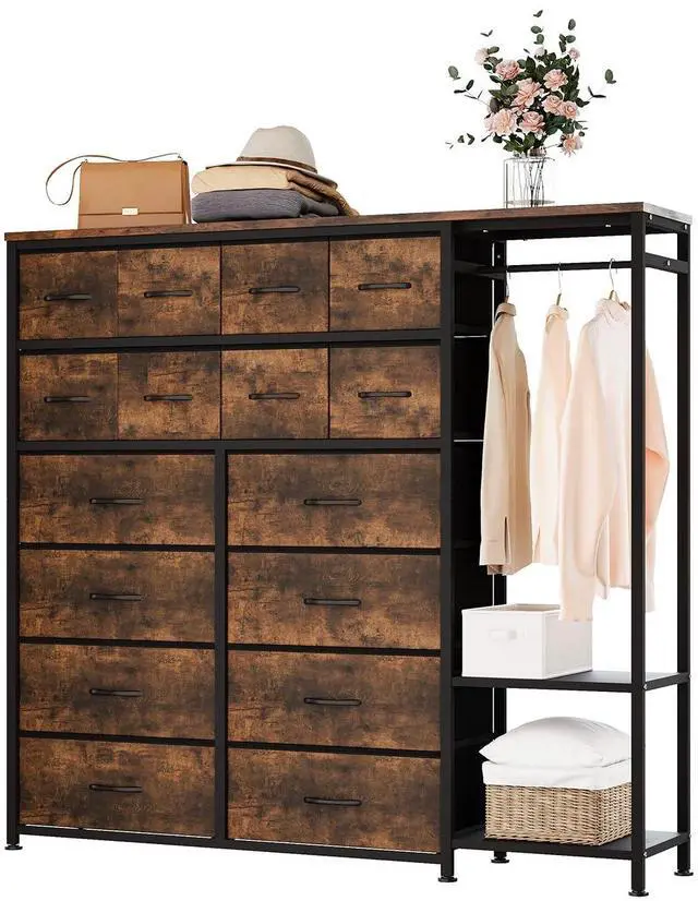 Main image of Patikuin Clothes Rack with 16 Fabric Drawers & 2 Storage Shelves, Freestanding Closet Organizer for Hanging Clothes, Heavy Duty Garment Rack, Wardrobe Closet Clothing Rack