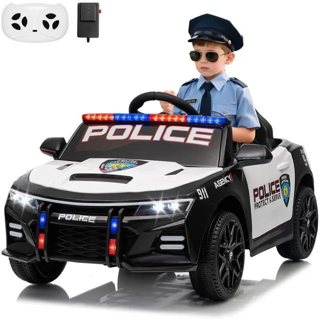 Main image of 12V Police Car Ride On Car for Kids, Ride on Toy with Remote Control, Emergency Alert Tones, Megaphone, Flashing Lights, Music, Spring Suspension
