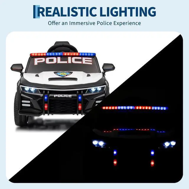 Alt view image 5 of 7 - 12V Police Car Ride On Car for Kids, Ride on Toy with Remote Control, Emergency Alert Tones, Megaphone, Flashing Lights, Music, Spring Suspension
