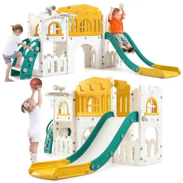 Main image of 8 in 1 Toddler Slide Set with Basketball Hoop - Indoor & Outdoor Playground Set for Kids - Toddler Climbing PlaySet for Indoor