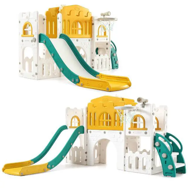 Alt view image 2 of 7 - 8 in 1 Toddler Slide Set with Basketball Hoop - Indoor & Outdoor Playground Set for Kids - Toddler Climbing PlaySet for Indoor