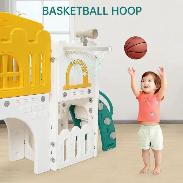 Alt view image 4 of 7 - 8 in 1 Toddler Slide Set with Basketball Hoop - Indoor & Outdoor Playground Set for Kids - Toddler Climbing PlaySet for Indoor