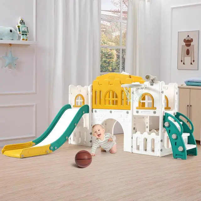 Alt view image 5 of 7 - 8 in 1 Toddler Slide Set with Basketball Hoop - Indoor & Outdoor Playground Set for Kids - Toddler Climbing PlaySet for Indoor