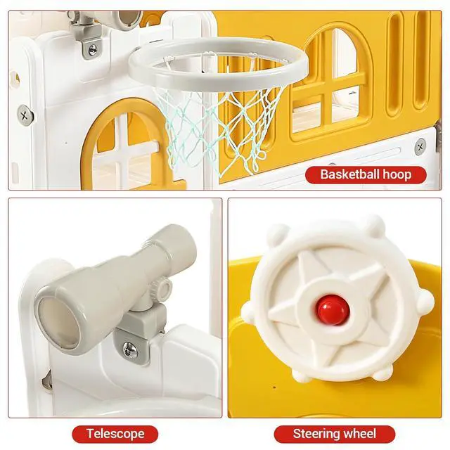 Alt view image 6 of 7 - 8 in 1 Toddler Slide Set with Basketball Hoop - Indoor & Outdoor Playground Set for Kids - Toddler Climbing PlaySet for Indoor