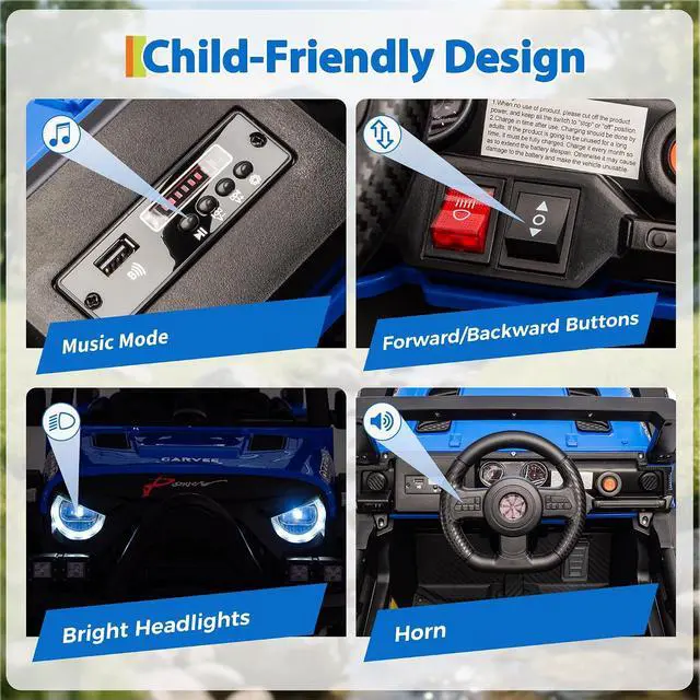 Alt view image 6 of 7 - 12V Kids Electric Vehicle Ride on Car with 2.4G Parent Remote, Safety Locking Doors, 3-Point Harness, LED Lights, Bluetooth & Spring Suspension-Electric Toy Car for Toddlers 3-5 Years, Blue