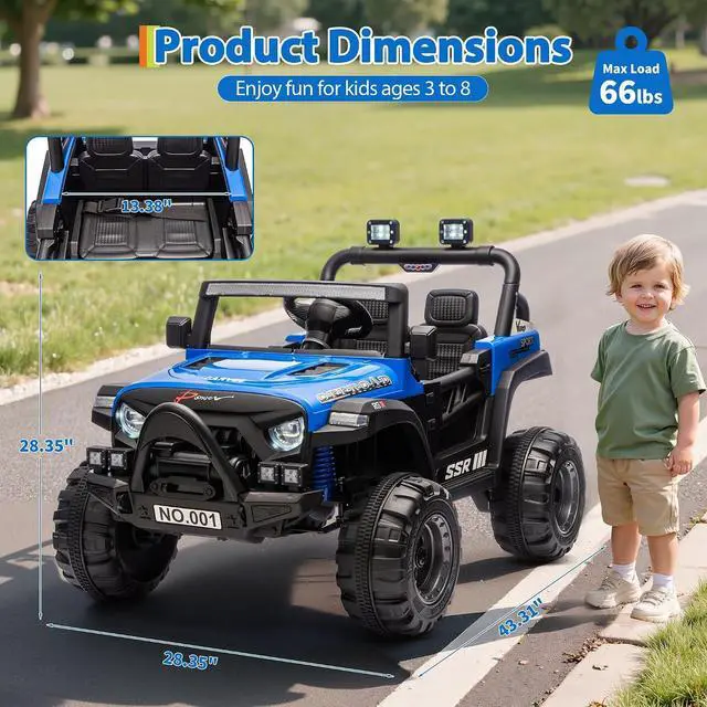 Alt view image 5 of 7 - 12V Kids Electric Vehicle Ride on Car with 2.4G Parent Remote, Safety Locking Doors, 3-Point Harness, LED Lights, Bluetooth & Spring Suspension-Electric Toy Car for Toddlers 3-5 Years, Blue