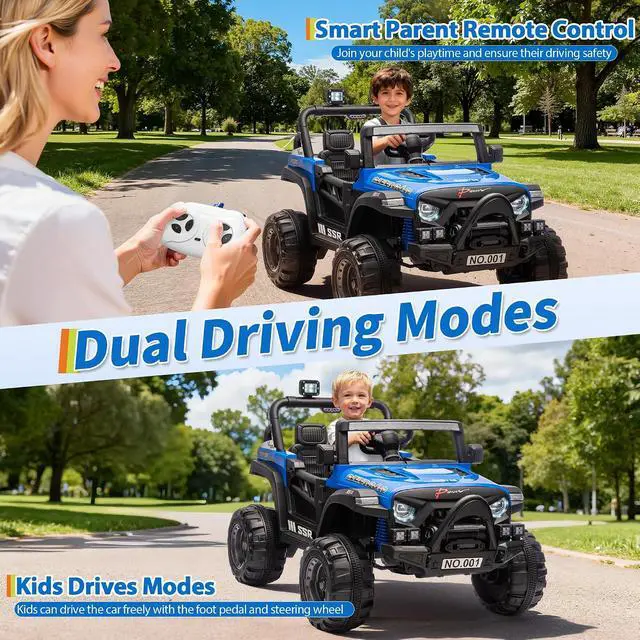 Alt view image 4 of 7 - 12V Kids Electric Vehicle Ride on Car with 2.4G Parent Remote, Safety Locking Doors, 3-Point Harness, LED Lights, Bluetooth & Spring Suspension-Electric Toy Car for Toddlers 3-5 Years, Blue