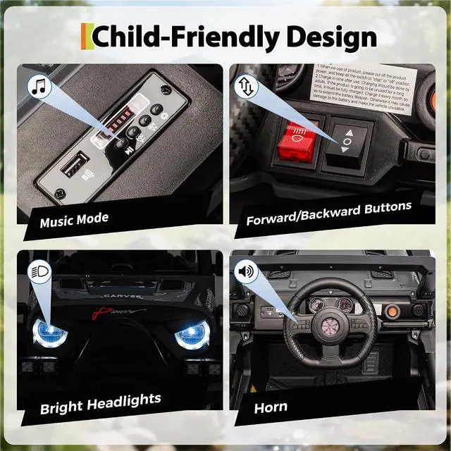 Alt view image 7 of 7 - 12V Kids Electric Vehicle Ride on Car with 2.4G Parent Remote, Safety Locking Doors, 3-Point Harness, LED Lights, Bluetooth & Spring Suspension-Electric Toy Car for Toddlers 3-5 Years, Black