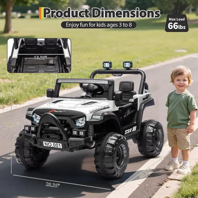 Alt view image 2 of 7 - 12V Kids Electric Vehicle Ride on Car with 2.4G Parent Remote, Safety Locking Doors, 3-Point Harness, LED Lights, Bluetooth & Spring Suspension-Electric Toy Car for Toddlers 3-5 Years, White