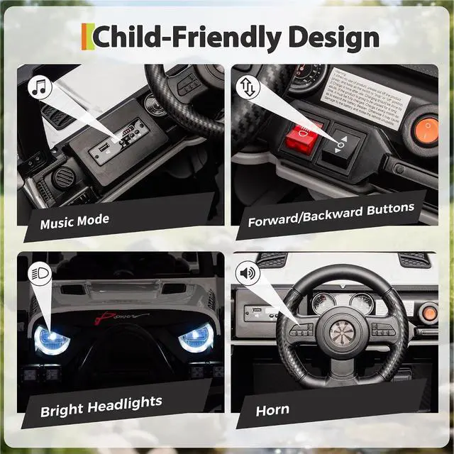 Alt view image 6 of 7 - 12V Kids Electric Vehicle Ride on Car with 2.4G Parent Remote, Safety Locking Doors, 3-Point Harness, LED Lights, Bluetooth & Spring Suspension-Electric Toy Car for Toddlers 3-5 Years, White