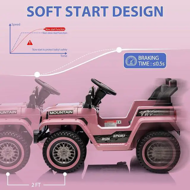 Alt view image 6 of 6 - 12V Kids Ride on Truck Car, w/Parent Remote Control, Twin 35w Motors, 3 Speeds, LED Lights, Music & Horn, Spring Suspension, Kids Electric Vehicles Toy for 3-5 Years Old Boys Girls Gift, Light Pink