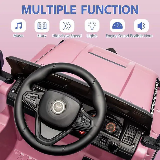 Alt view image 5 of 6 - 12V Kids Ride on Truck Car, w/Parent Remote Control, Twin 35w Motors, 3 Speeds, LED Lights, Music & Horn, Spring Suspension, Kids Electric Vehicles Toy for 3-5 Years Old Boys Girls Gift, Light Pink