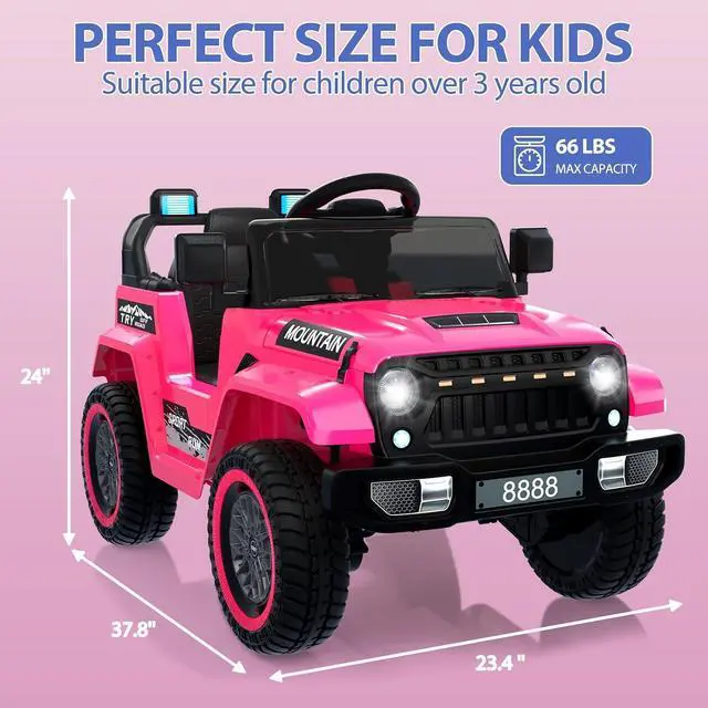 Alt view image 5 of 7 - 12V Kids Ride-on Truck with Remote Control All-Terrain Electric Vehicle with Spring Suspension, LED Lights, Music Player & Dump Bed, Safe 2-in-1 Driving Mode for Boys Girls, Pink