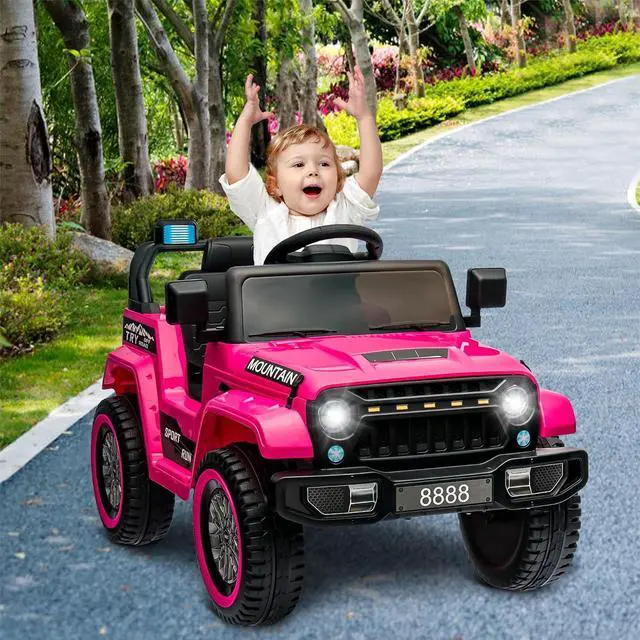 Alt view image 7 of 7 - 12V Kids Ride-on Truck with Remote Control All-Terrain Electric Vehicle with Spring Suspension, LED Lights, Music Player & Dump Bed, Safe 2-in-1 Driving Mode for Boys Girls, Pink