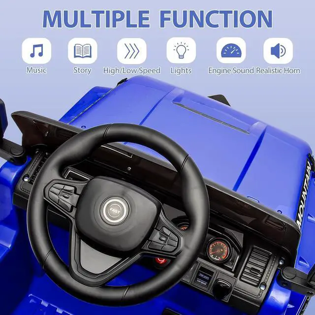 Alt view image 3 of 7 - 12V Kids Ride-on Truck with Remote Control All-Terrain Electric Vehicle with Spring Suspension, LED Lights, Music Player & Dump Bed, Safe 2-in-1 Driving Mode for Boys Girls, Dark Blue