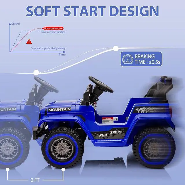 Alt view image 4 of 7 - 12V Kids Ride-on Truck with Remote Control All-Terrain Electric Vehicle with Spring Suspension, LED Lights, Music Player & Dump Bed, Safe 2-in-1 Driving Mode for Boys Girls, Dark Blue