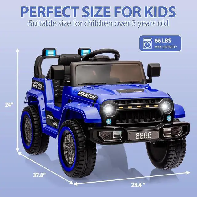 Alt view image 7 of 7 - 12V Kids Ride-on Truck with Remote Control All-Terrain Electric Vehicle with Spring Suspension, LED Lights, Music Player & Dump Bed, Safe 2-in-1 Driving Mode for Boys Girls, Dark Blue