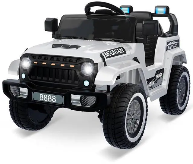 Main image of 12V Kids Ride-on Truck with Remote Control All-Terrain Electric Vehicle with Spring Suspension, LED Lights, Music Player & Dump Bed, Safe 2-in-1 Driving Mode for Boys Girls, White