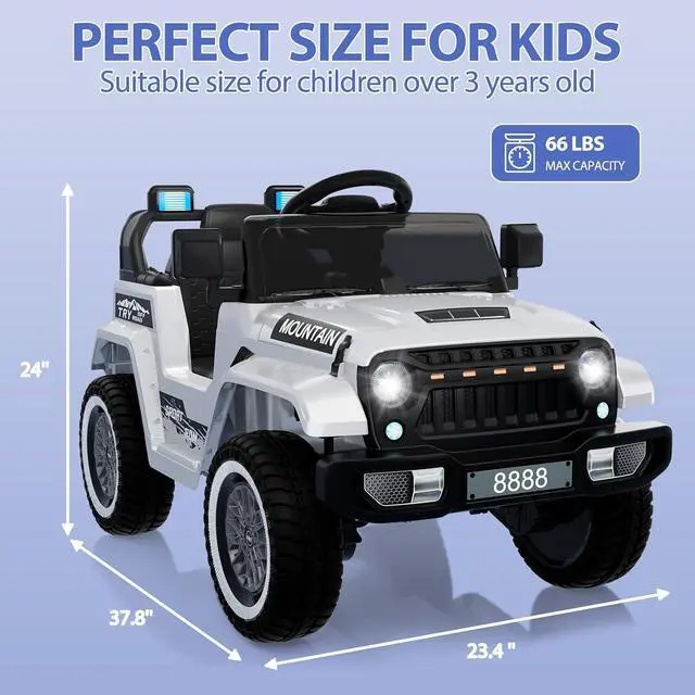 Alt view image 5 of 7 - 12V Kids Ride-on Truck with Remote Control All-Terrain Electric Vehicle with Spring Suspension, LED Lights, Music Player & Dump Bed, Safe 2-in-1 Driving Mode for Boys Girls, White