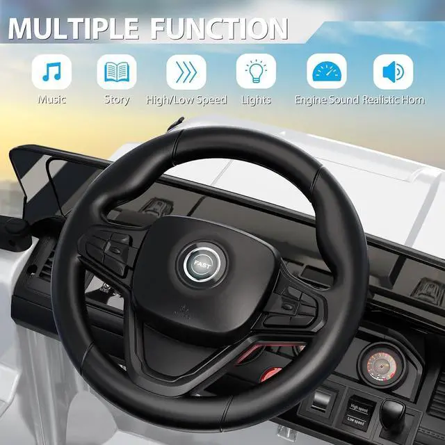Alt view image 4 of 7 - 12V Kids Ride-on Truck with Remote Control All-Terrain Electric Vehicle with Spring Suspension, LED Lights, Music Player & Dump Bed, Safe 2-in-1 Driving Mode for Boys Girls, White