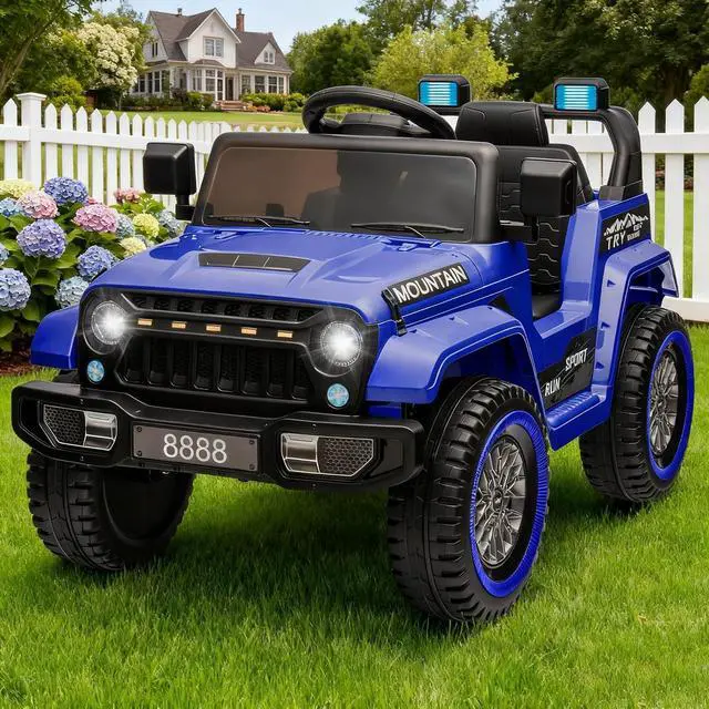 Alt view image 6 of 7 - 12V Kids Ride-on Truck with Remote Control All-Terrain Electric Vehicle with Spring Suspension, LED Lights, Music Player & Dump Bed, Safe 2-in-1 Driving Mode for Boys Girls, Dark Blue