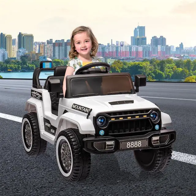 Alt view image 7 of 7 - 12V Kids Ride-on Truck with Remote Control All-Terrain Electric Vehicle with Spring Suspension, LED Lights, Music Player & Dump Bed, Safe 2-in-1 Driving Mode for Boys Girls, White