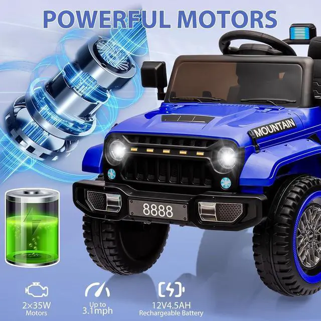 Alt view image 5 of 7 - 12V Kids Ride-on Truck with Remote Control All-Terrain Electric Vehicle with Spring Suspension, LED Lights, Music Player & Dump Bed, Safe 2-in-1 Driving Mode for Boys Girls, Dark Blue