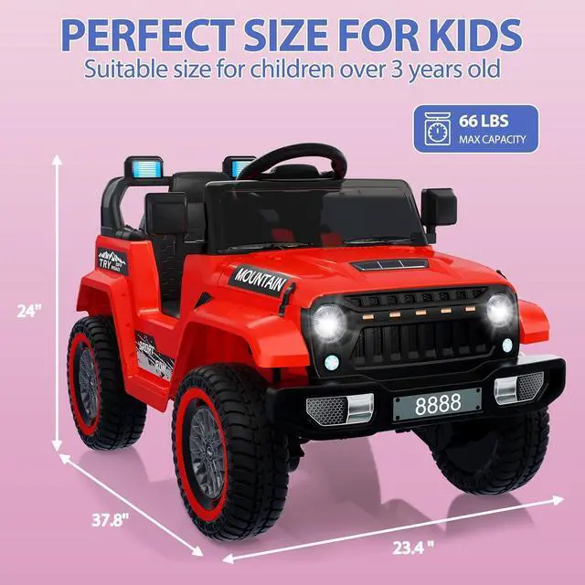 Alt view image 5 of 7 - 12V Kids Ride-on Truck with Remote Control All-Terrain Electric Vehicle with Spring Suspension, LED Lights, Music Player & Dump Bed, Safe 2-in-1 Driving Mode for Boys Girls, Red