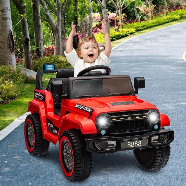 Alt view image 7 of 7 - 12V Kids Ride-on Truck with Remote Control All-Terrain Electric Vehicle with Spring Suspension, LED Lights, Music Player & Dump Bed, Safe 2-in-1 Driving Mode for Boys Girls, Red