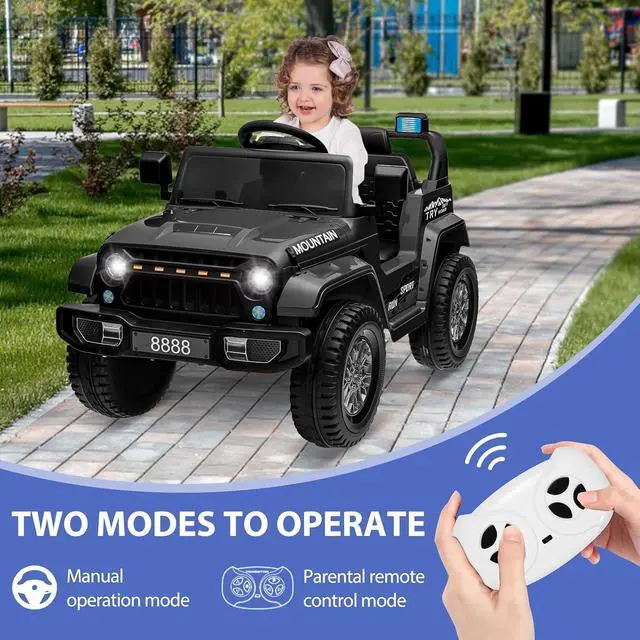 Alt view image 3 of 7 - 12V Kids Ride-on Truck with Remote Control All-Terrain Electric Vehicle with Spring Suspension, LED Lights, Music Player & Dump Bed, Safe 2-in-1 Driving Mode for Boys Girls, Black