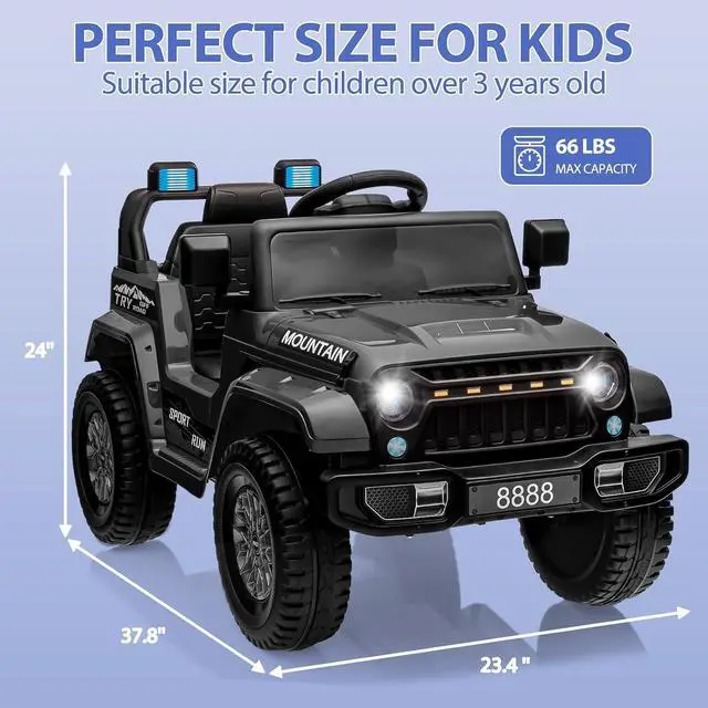 Alt view image 4 of 7 - 12V Kids Ride-on Truck with Remote Control All-Terrain Electric Vehicle with Spring Suspension, LED Lights, Music Player & Dump Bed, Safe 2-in-1 Driving Mode for Boys Girls, Black