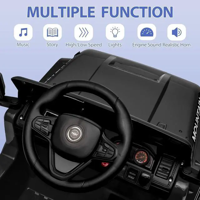 Alt view image 5 of 7 - 12V Kids Ride-on Truck with Remote Control All-Terrain Electric Vehicle with Spring Suspension, LED Lights, Music Player & Dump Bed, Safe 2-in-1 Driving Mode for Boys Girls, Black