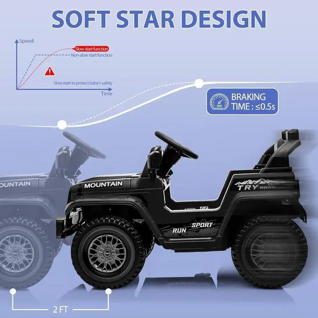 Alt view image 7 of 7 - 12V Kids Ride-on Truck with Remote Control All-Terrain Electric Vehicle with Spring Suspension, LED Lights, Music Player & Dump Bed, Safe 2-in-1 Driving Mode for Boys Girls, Black