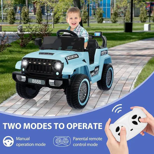Alt view image 2 of 7 - 12V Kids Ride-on Truck with Remote Control All-Terrain Electric Vehicle with Spring Suspension, LED Lights, Music Player & Dump Bed, Safe 2-in-1 Driving Mode for Boys Girls, Blue