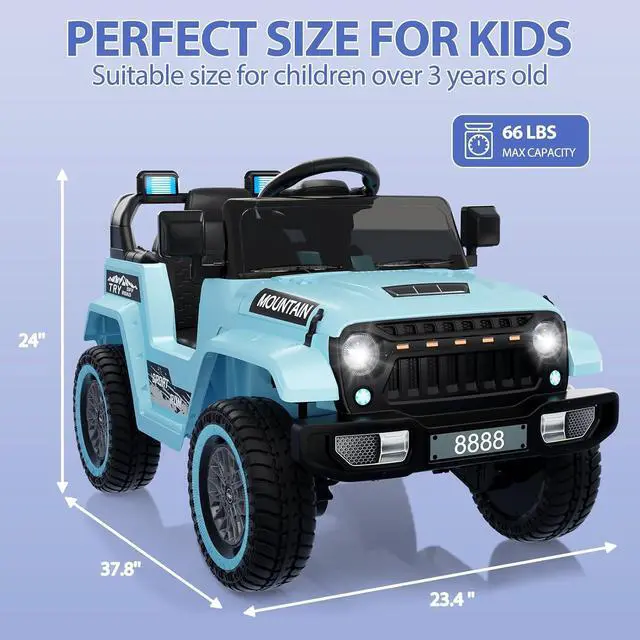 Alt view image 5 of 7 - 12V Kids Ride-on Truck with Remote Control All-Terrain Electric Vehicle with Spring Suspension, LED Lights, Music Player & Dump Bed, Safe 2-in-1 Driving Mode for Boys Girls, Blue