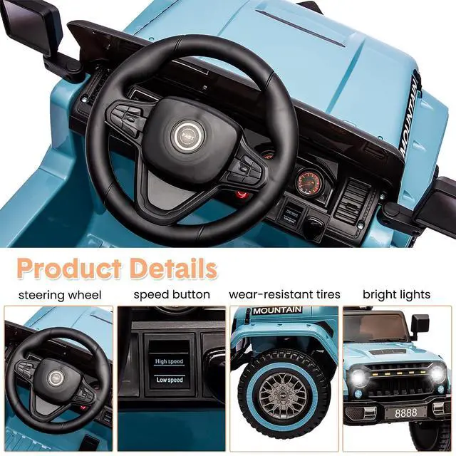 Alt view image 4 of 7 - 12V Kids Ride-on Truck with Remote Control All-Terrain Electric Vehicle with Spring Suspension, LED Lights, Music Player & Dump Bed, Safe 2-in-1 Driving Mode for Boys Girls, Blue