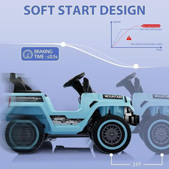 Alt view image 6 of 7 - 12V Kids Ride-on Truck with Remote Control All-Terrain Electric Vehicle with Spring Suspension, LED Lights, Music Player & Dump Bed, Safe 2-in-1 Driving Mode for Boys Girls, Blue
