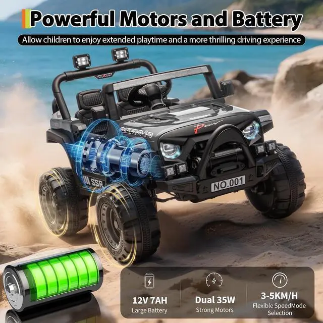 Alt view image 2 of 7 - 12V Kids Electric Vehicle Ride on Car with 2.4G Parent Remote, Safety Locking Doors, 3-Point Harness, LED Lights, Bluetooth & Spring Suspension-Electric Toy Car for Toddlers 3-5 Years, Black