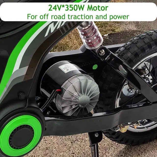 Alt view image 3 of 7 - Patikuin 24V 350W Kids Electric Dirt Bike 3-Speed Modes Up to 14.29MPH, Full Suspension, ASTM-Certified Off-Road Motorcycle for Boys & Girls