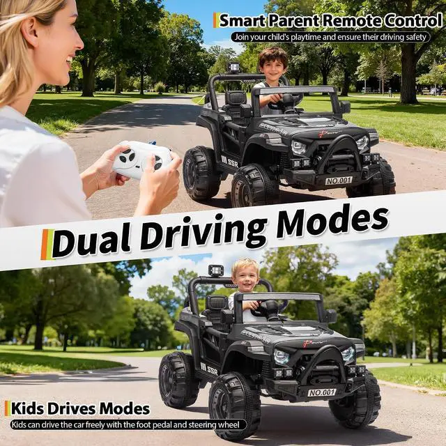 Alt view image 7 of 7 - 12V Kids Electric Vehicle Ride on Car with Parent Remote Control, Seat Harness, Locking Doors, Spring Suspension, Bluetooth - Black Ride in Toys for Toddlers