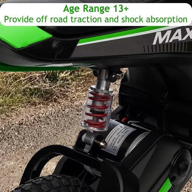 Alt view image 5 of 7 - Patikuin 24V 350W Kids Electric Dirt Bike 3-Speed Modes Up to 14.29MPH, Full Suspension, ASTM-Certified Off-Road Motorcycle for Boys & Girls