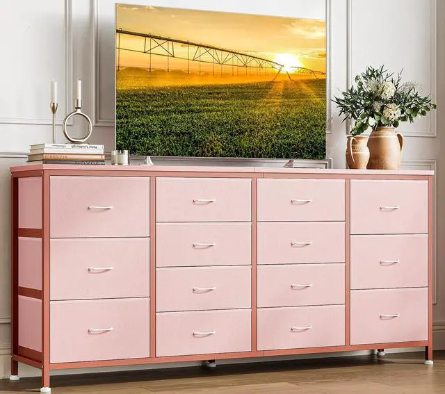 Main image of Patikuin 63" W Dresser Tv Stand for 65 70 75 Inch Tv, 14 Drawer for Bedroom with Power Outlets, Large Long Fabric Dresser Entertainment Center