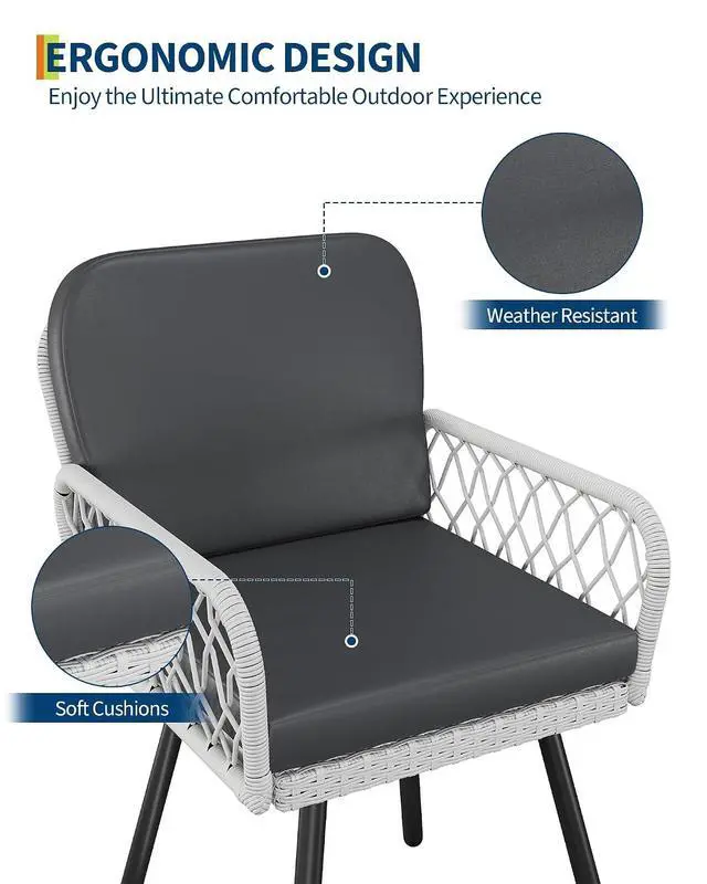 Alt view image 6 of 7 - Patikuin 7-Piece Outdoor Dining Set, 59" Tempered Glass Table with Metal Frame & 6 PE Rattan Chairs, Patio Furniture with Cushions for Backyard, Garden, Poolside