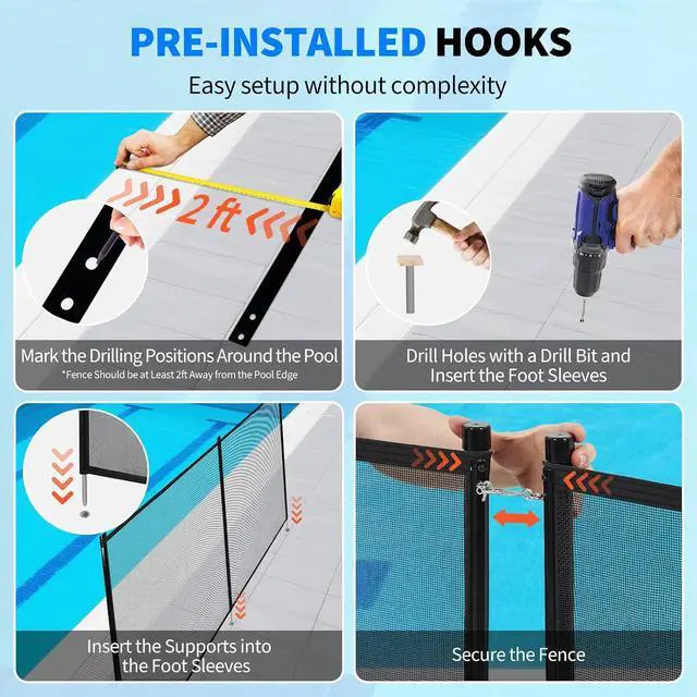 Alt view image 6 of 7 - Patikuin Heavy Duty Removable Pool Safety Fence & Gate for Inground/Above Ground Pools, Durable Mesh Barrier, Weather Resistant, Modular Design for Child & Pet Safety with Rolling Shutter Gate