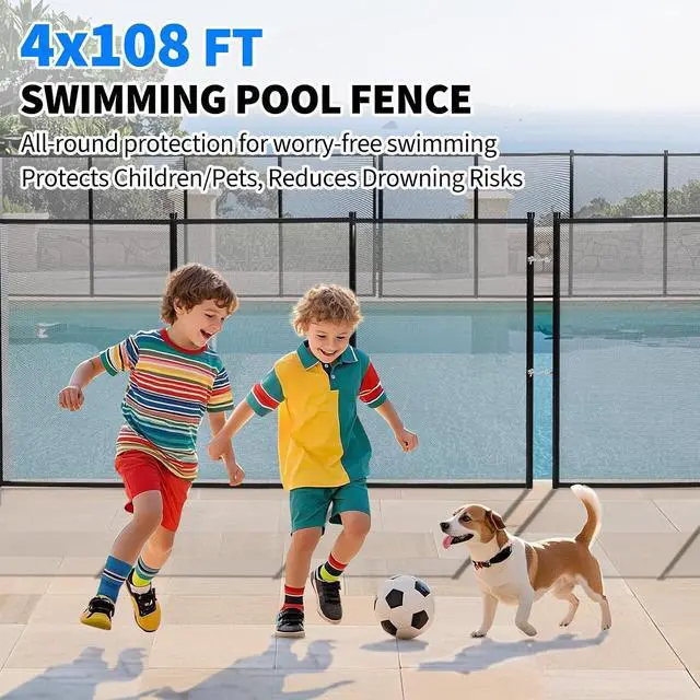 Alt view image 4 of 7 - Patikuin Heavy Duty Removable Pool Safety Fence & Gate for Inground/Above Ground Pools, Durable Mesh Barrier, Weather Resistant, Modular Design for Child & Pet Safety with Rolling Shutter Gate