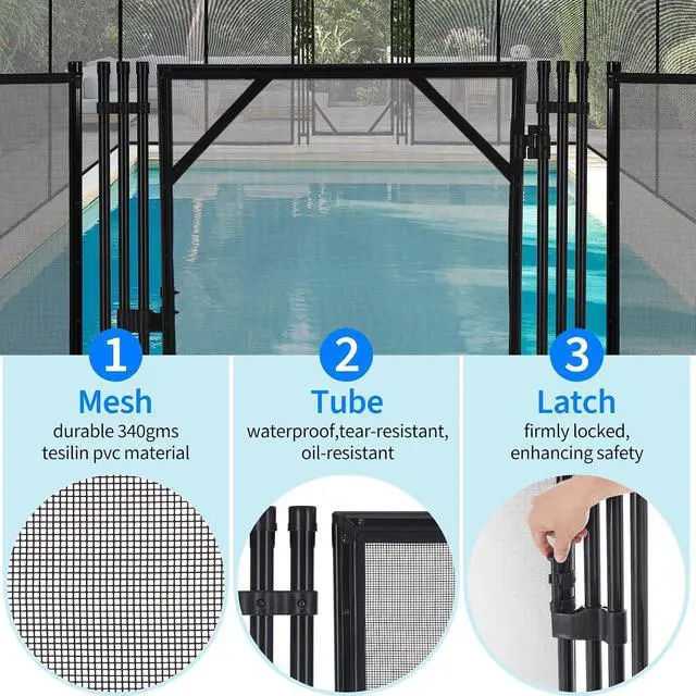 Alt view image 3 of 7 - Patikuin Heavy Duty Removable Pool Safety Fence & Gate for Inground/Above Ground Pools, Durable Mesh Barrier, Weather Resistant, Modular Design for Child & Pet Safety, Individual Gate