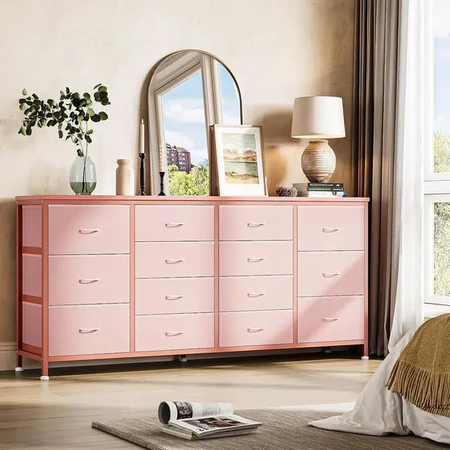 Alt view image 6 of 7 - Patikuin 63" W Dresser Tv Stand for 65 70 75 Inch Tv, 14 Drawer for Bedroom with Power Outlets, Large Long Fabric Dresser Entertainment Center