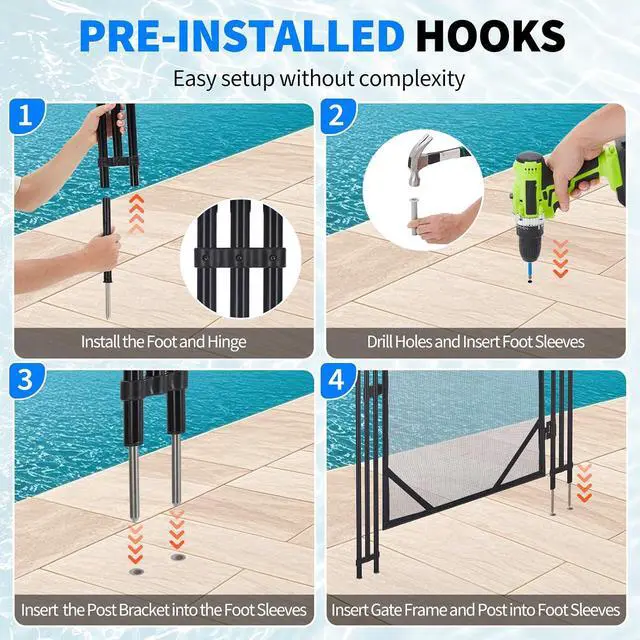 Alt view image 5 of 7 - Patikuin Heavy Duty Removable Pool Safety Fence & Gate for Inground/Above Ground Pools, Durable Mesh Barrier, Weather Resistant, Modular Design for Child & Pet Safety, Individual Gate